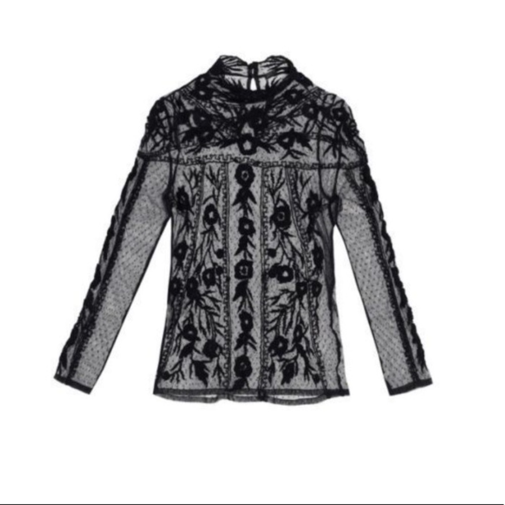 ISO ZARA LACE EMBROIDERED SWISS DOT FLOWERS TOP - Picture 4 of 5